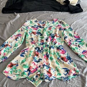 Smell The Roses Floral Green Blue White Pink Romper
